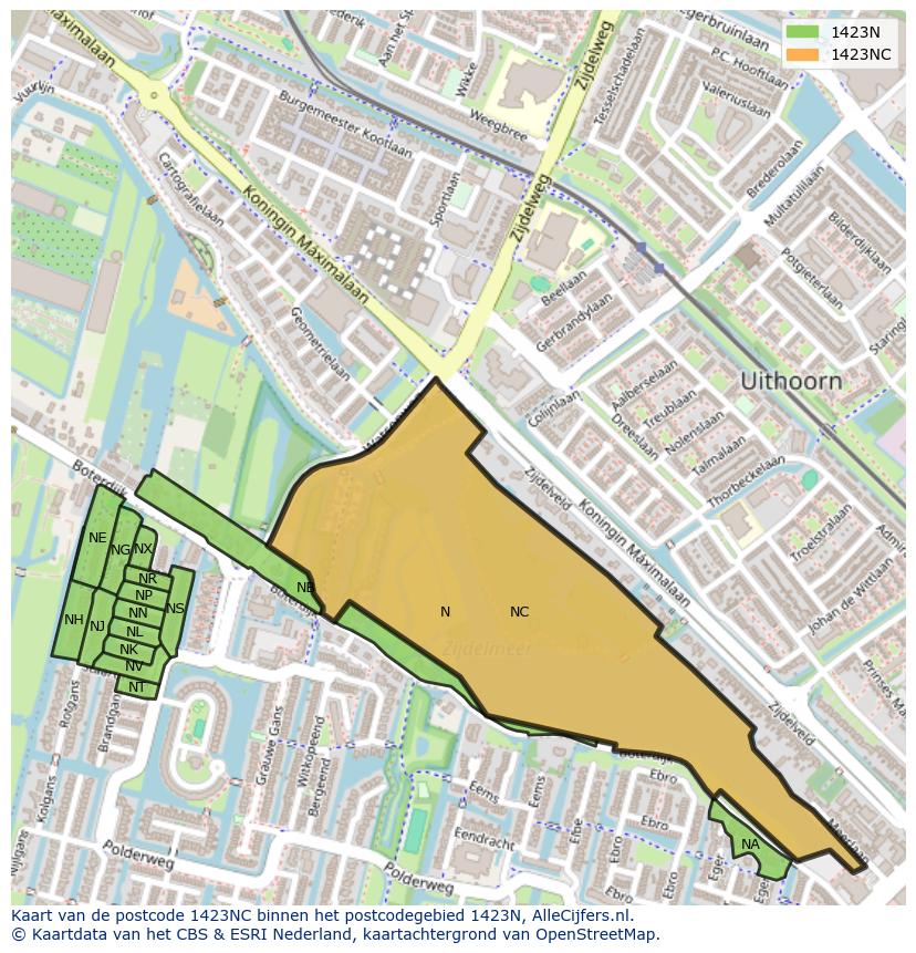 Afbeelding van het postcodegebied 1423 NC op de kaart.