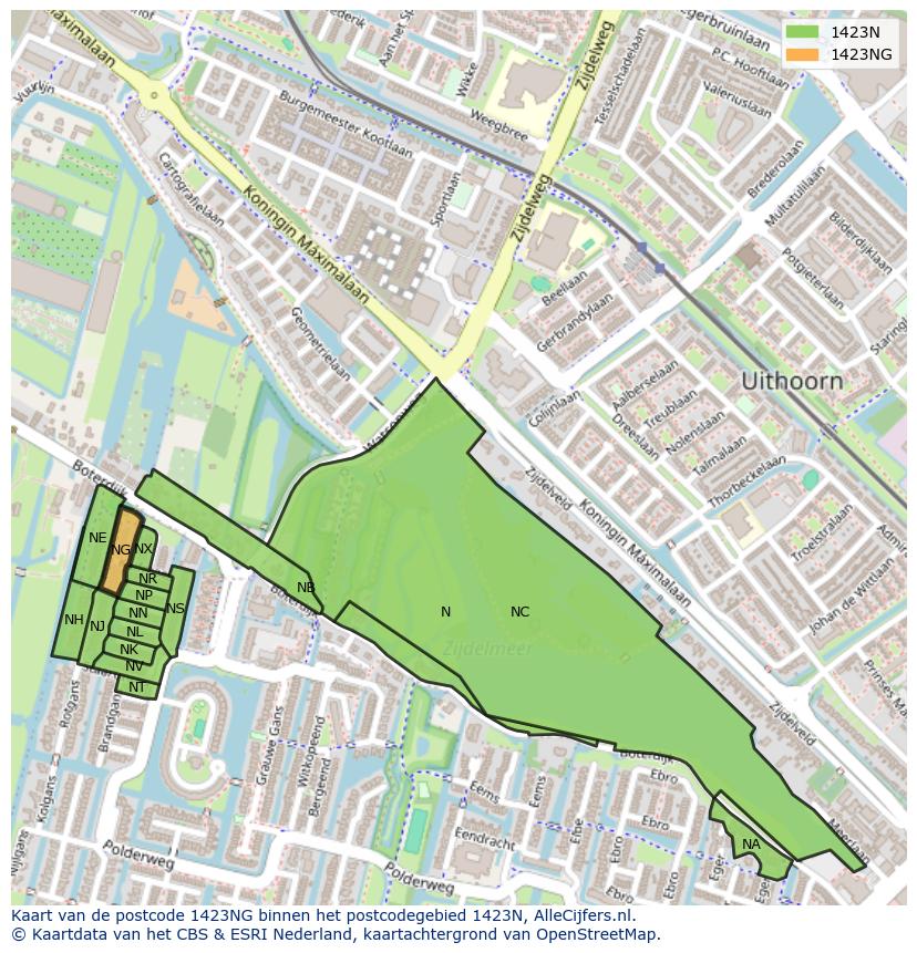 Afbeelding van het postcodegebied 1423 NG op de kaart.