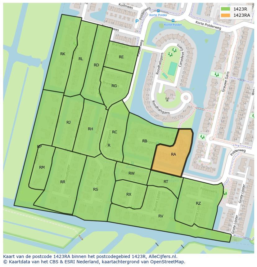 Afbeelding van het postcodegebied 1423 RA op de kaart.