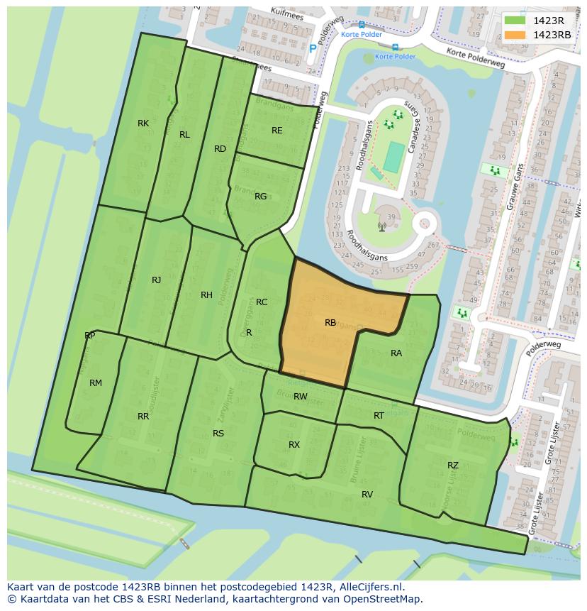 Afbeelding van het postcodegebied 1423 RB op de kaart.