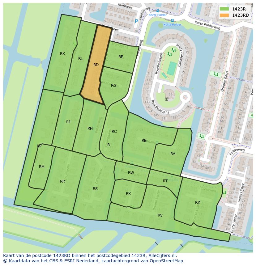 Afbeelding van het postcodegebied 1423 RD op de kaart.