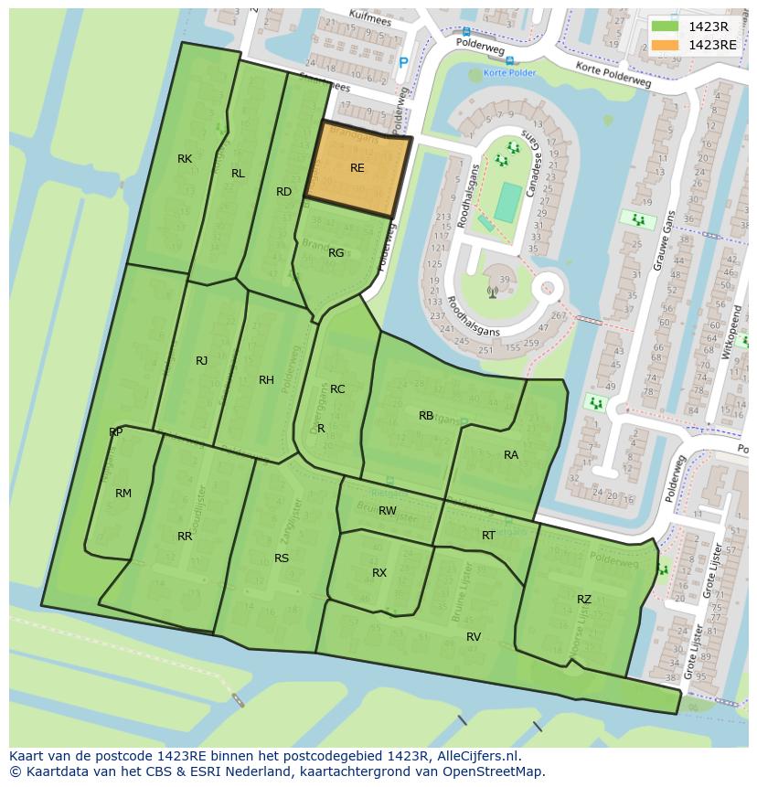 Afbeelding van het postcodegebied 1423 RE op de kaart.