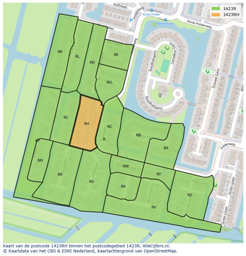 Afbeelding van het postcodegebied 1423 RH op de kaart.