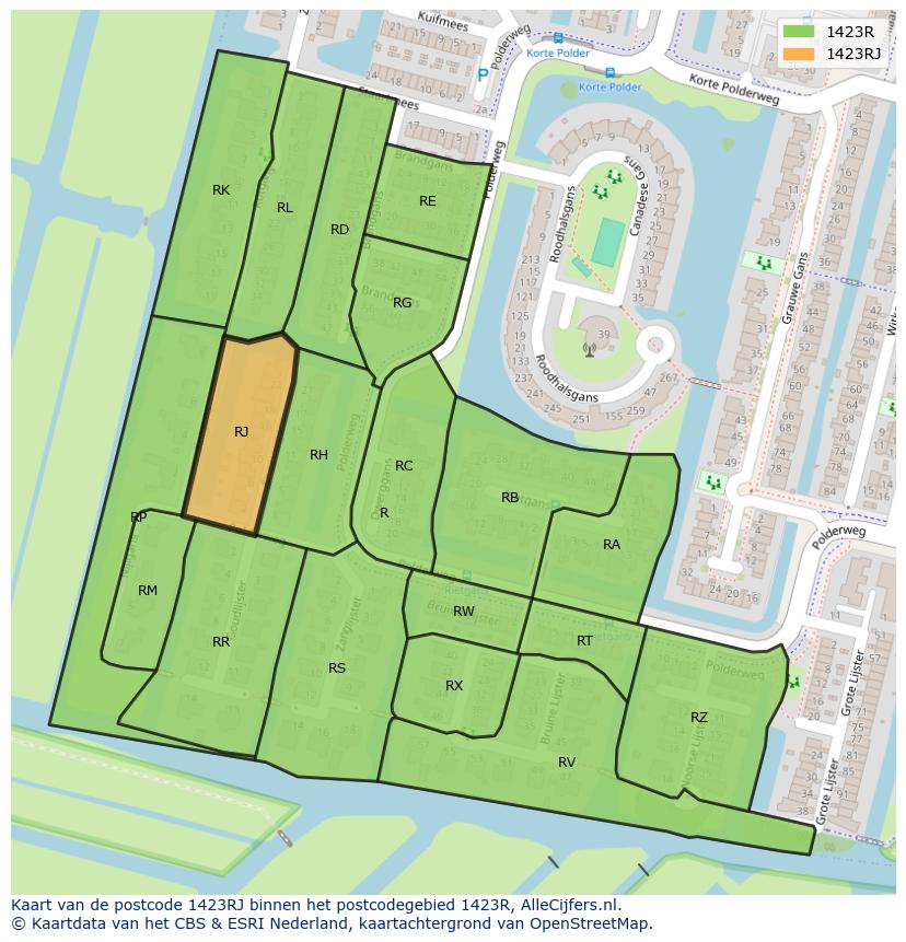 Afbeelding van het postcodegebied 1423 RJ op de kaart.