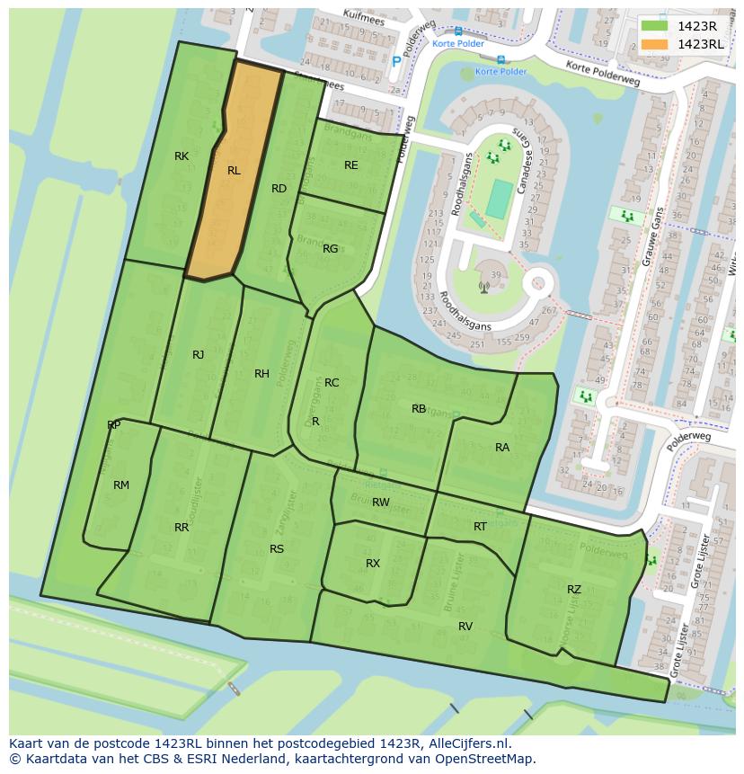 Afbeelding van het postcodegebied 1423 RL op de kaart.