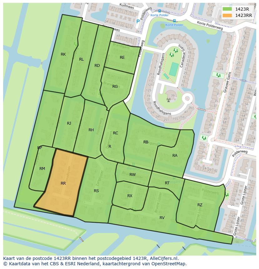 Afbeelding van het postcodegebied 1423 RR op de kaart.