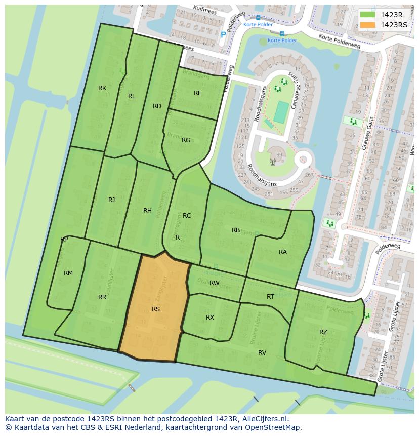 Afbeelding van het postcodegebied 1423 RS op de kaart.