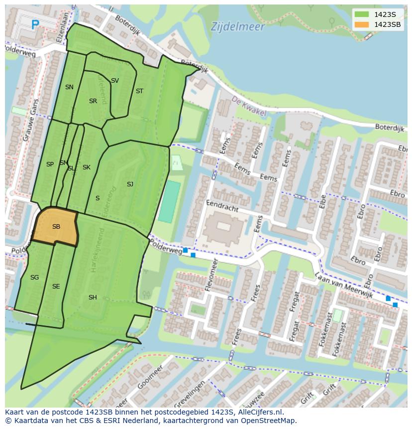 Afbeelding van het postcodegebied 1423 SB op de kaart.