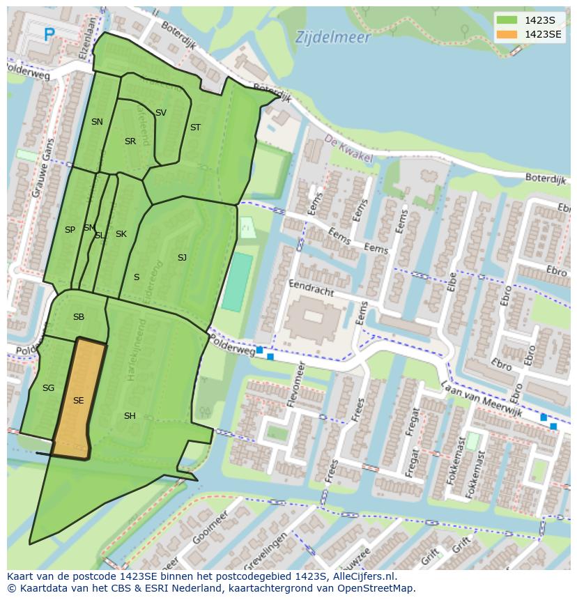 Afbeelding van het postcodegebied 1423 SE op de kaart.