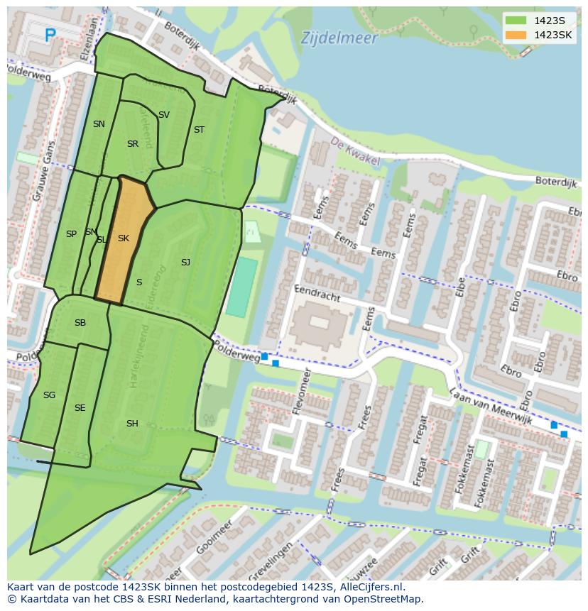 Afbeelding van het postcodegebied 1423 SK op de kaart.