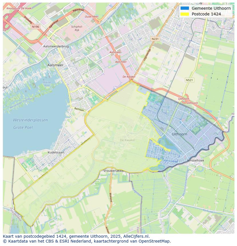 Afbeelding van het postcodegebied 1424 op de kaart.