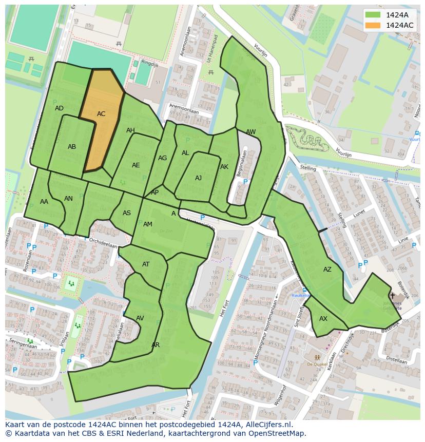Afbeelding van het postcodegebied 1424 AC op de kaart.