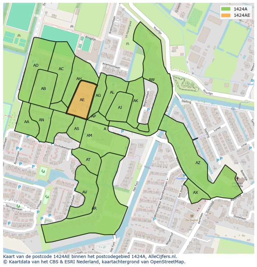 Afbeelding van het postcodegebied 1424 AE op de kaart.