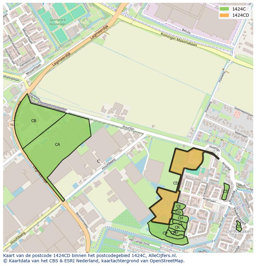 Afbeelding van het postcodegebied 1424 CD op de kaart.