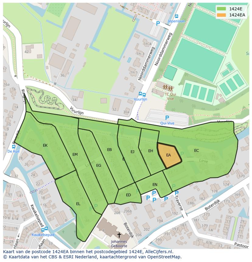 Afbeelding van het postcodegebied 1424 EA op de kaart.