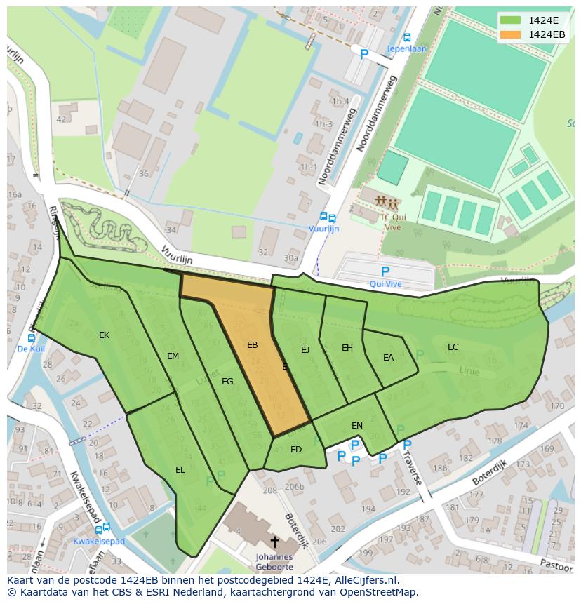 Afbeelding van het postcodegebied 1424 EB op de kaart.