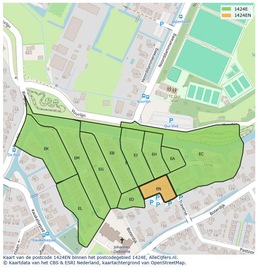 Afbeelding van het postcodegebied 1424 EN op de kaart.