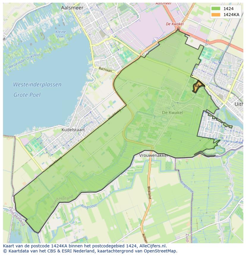 Afbeelding van het postcodegebied 1424 KA op de kaart.