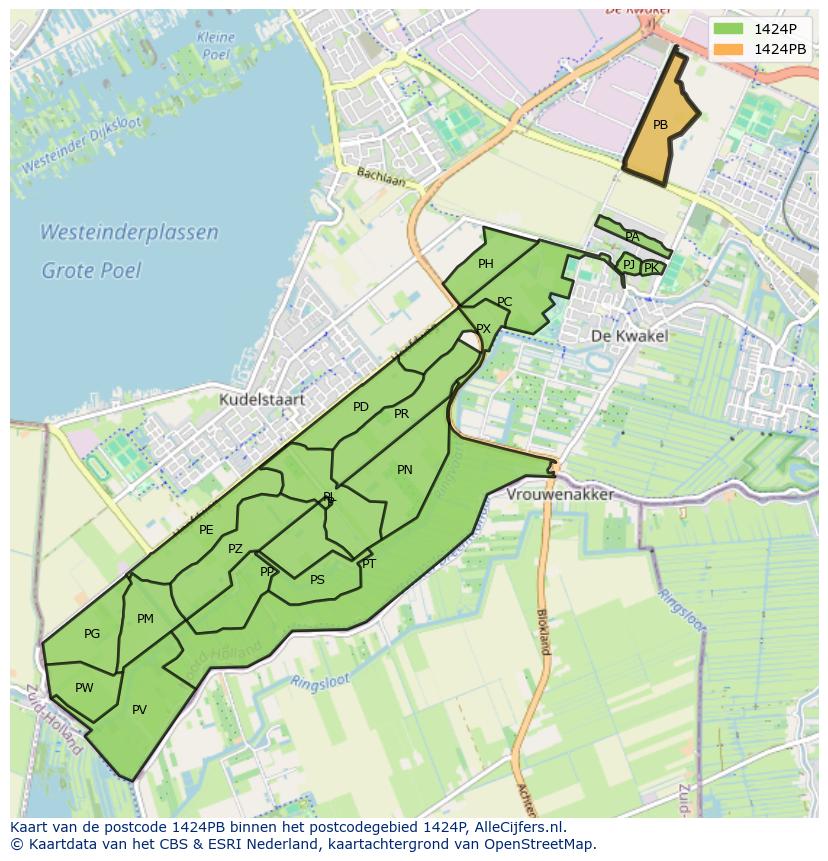 Afbeelding van het postcodegebied 1424 PB op de kaart.
