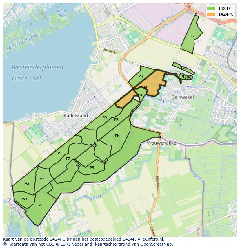 Afbeelding van het postcodegebied 1424 PC op de kaart.