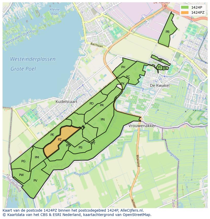 Afbeelding van het postcodegebied 1424 PZ op de kaart.