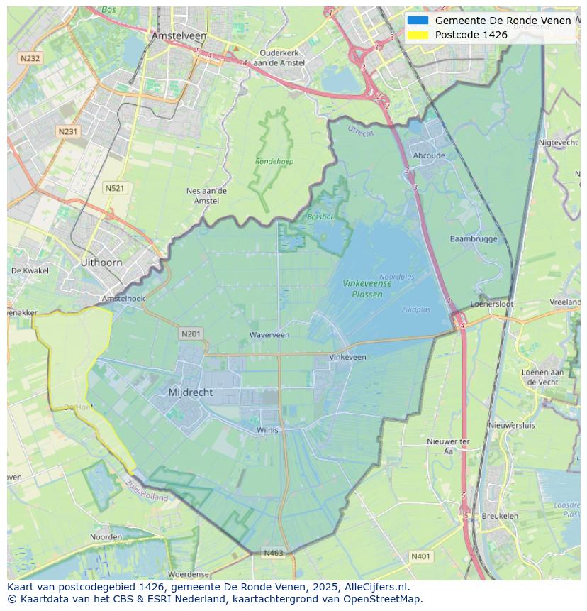 Afbeelding van het postcodegebied 1426 op de kaart.