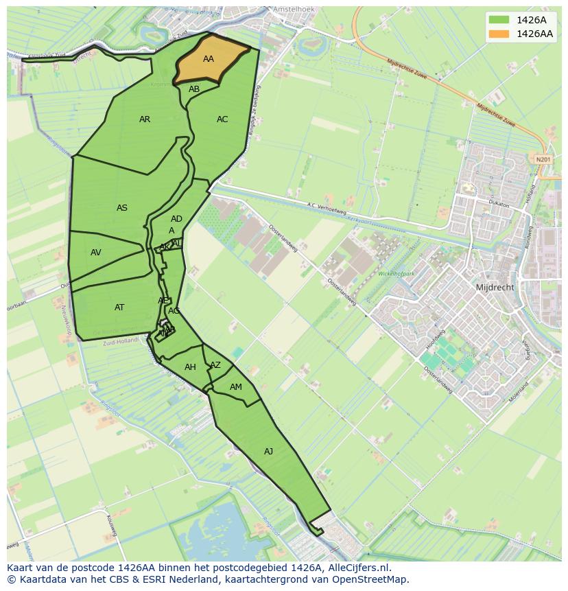 Afbeelding van het postcodegebied 1426 AA op de kaart.