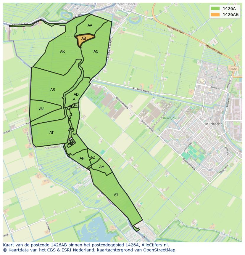 Afbeelding van het postcodegebied 1426 AB op de kaart.