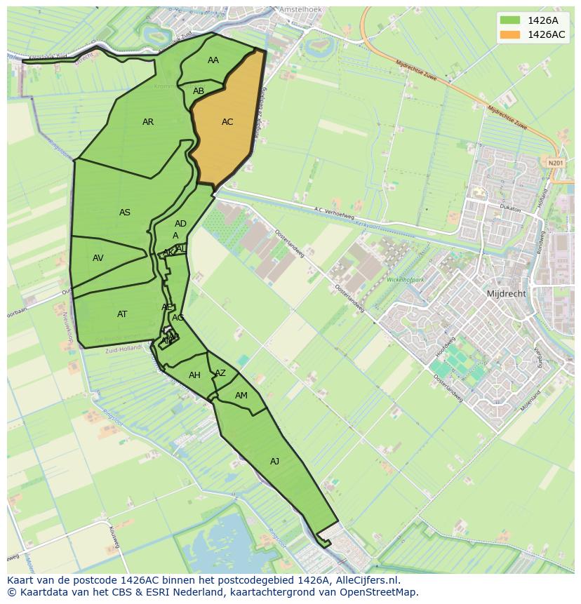 Afbeelding van het postcodegebied 1426 AC op de kaart.