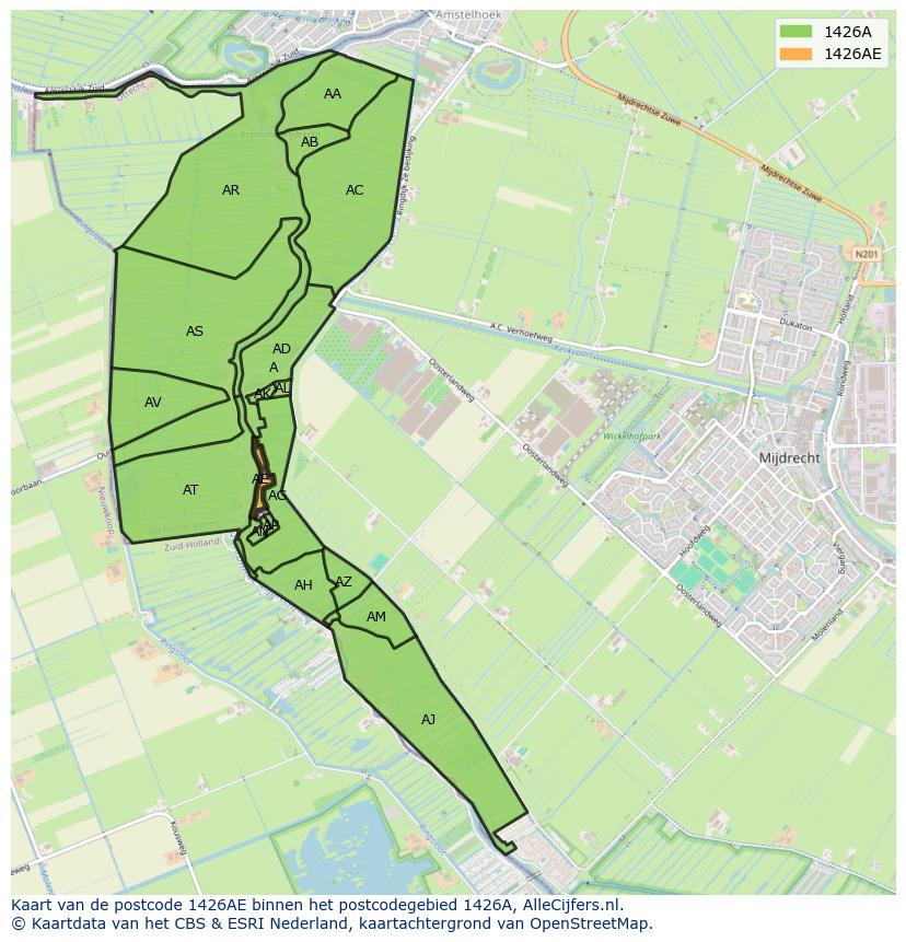 Afbeelding van het postcodegebied 1426 AE op de kaart.
