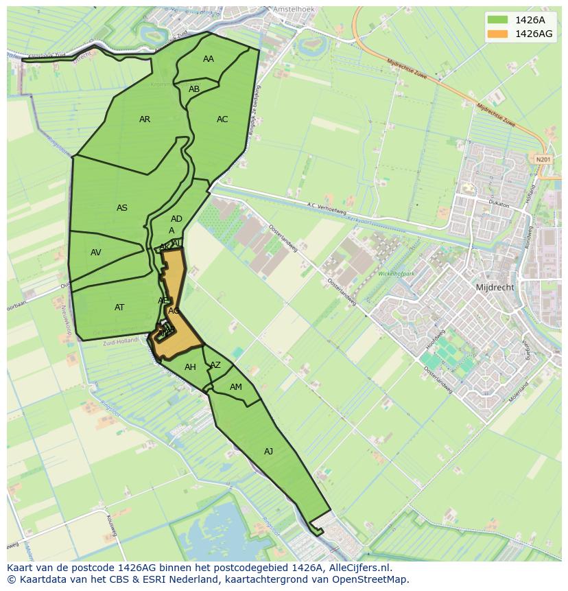Afbeelding van het postcodegebied 1426 AG op de kaart.