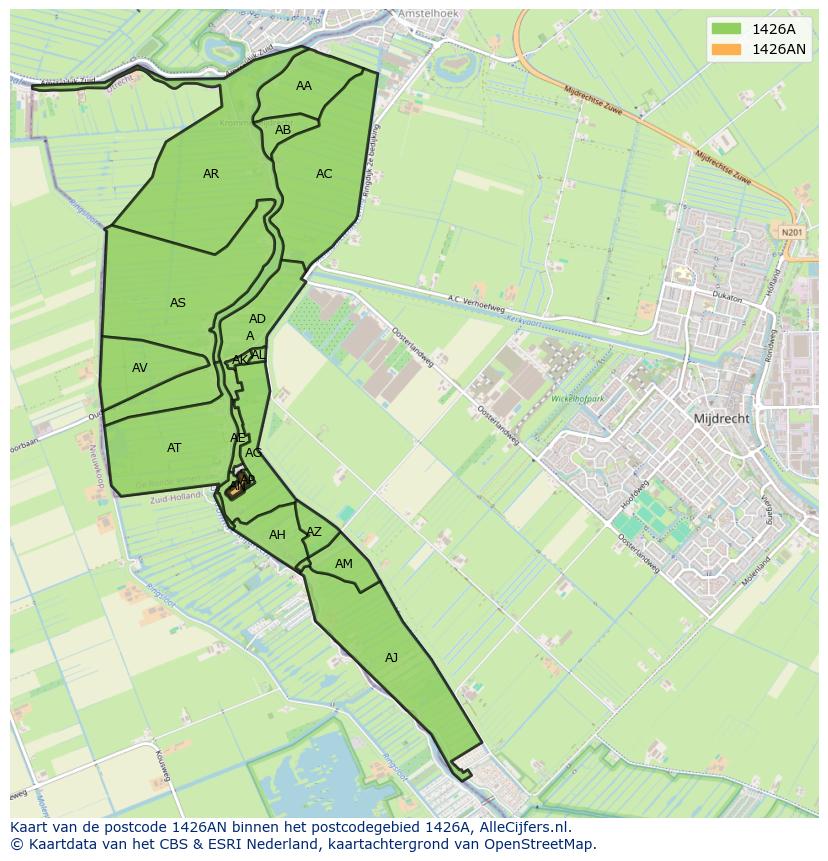 Afbeelding van het postcodegebied 1426 AN op de kaart.