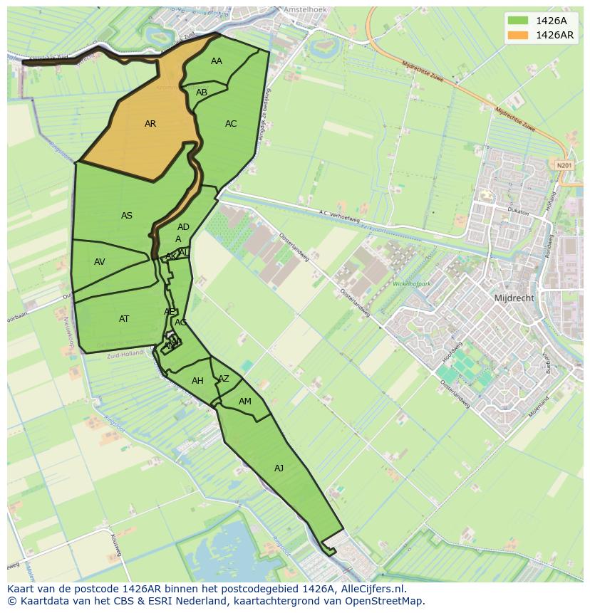 Afbeelding van het postcodegebied 1426 AR op de kaart.