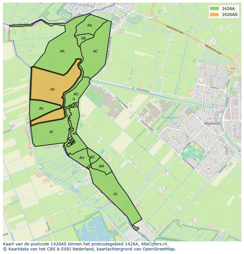 Afbeelding van het postcodegebied 1426 AS op de kaart.