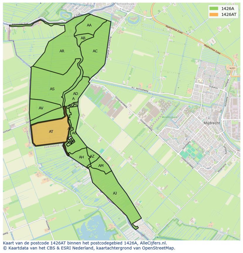 Afbeelding van het postcodegebied 1426 AT op de kaart.