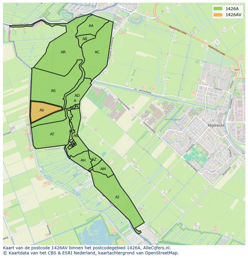 Afbeelding van het postcodegebied 1426 AV op de kaart.