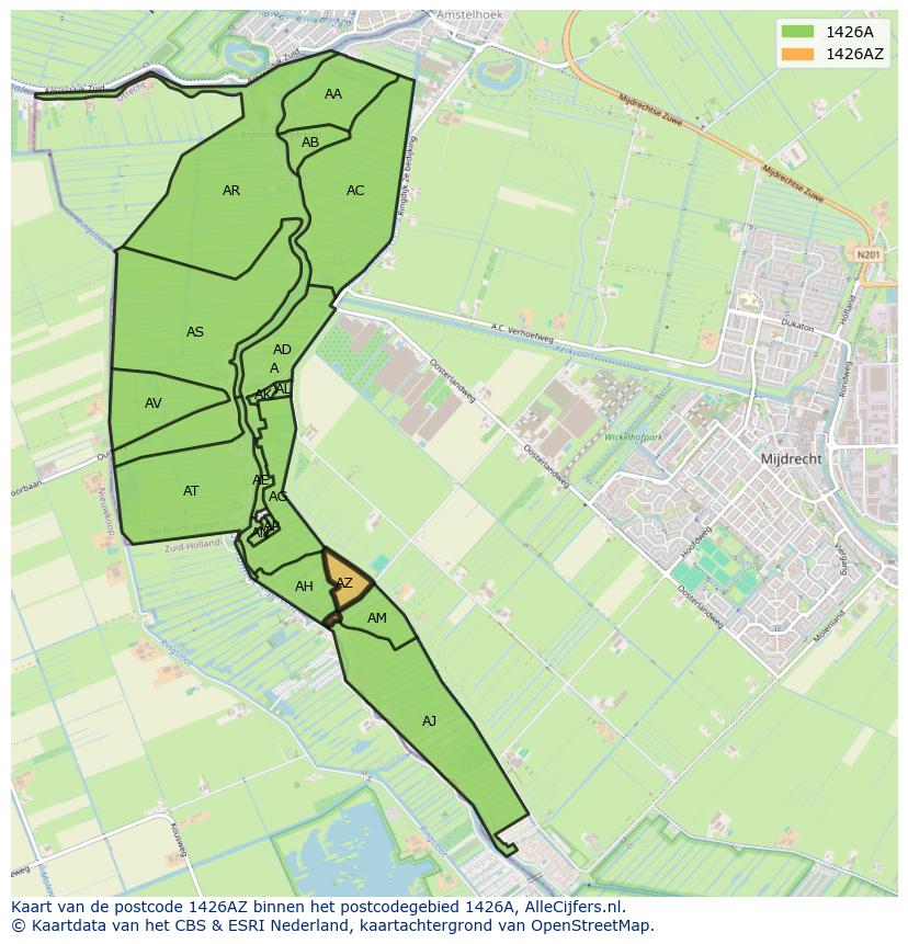 Afbeelding van het postcodegebied 1426 AZ op de kaart.