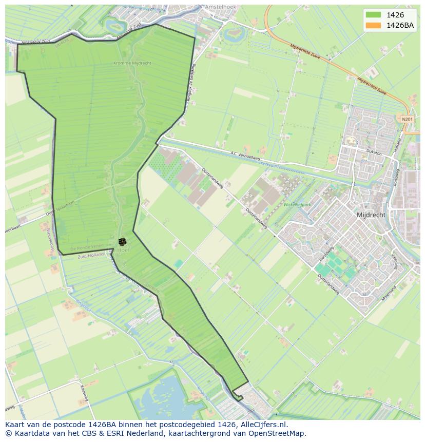 Afbeelding van het postcodegebied 1426 BA op de kaart.