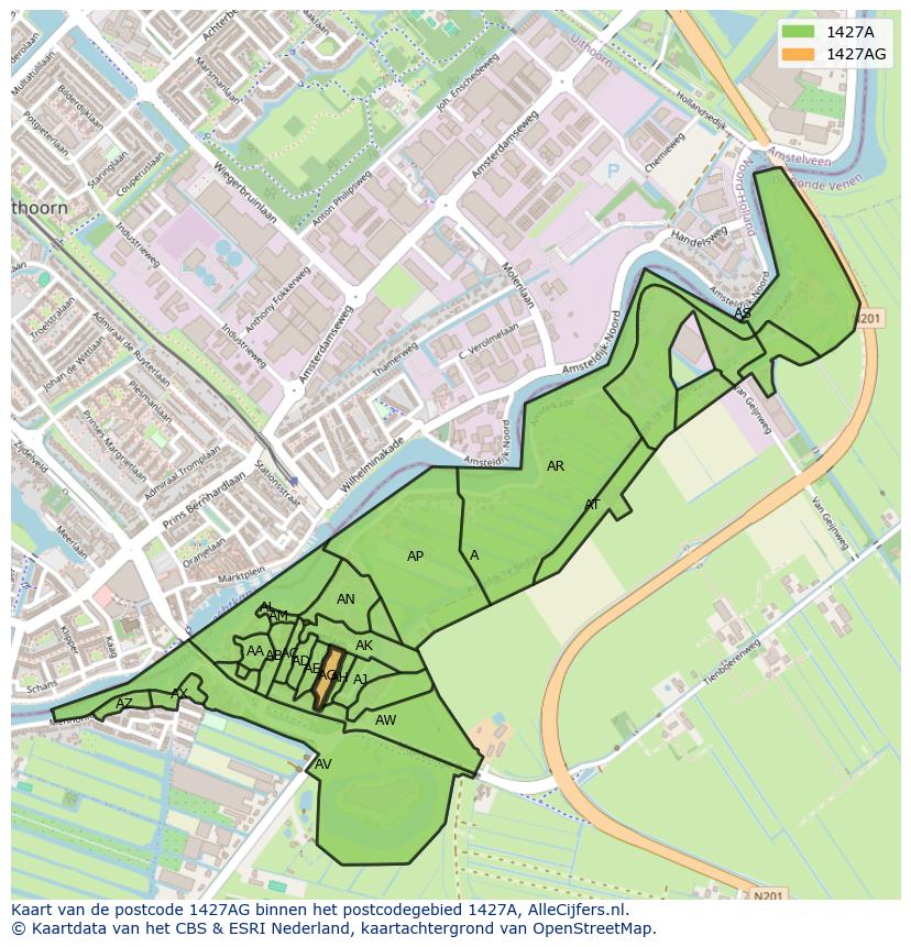 Afbeelding van het postcodegebied 1427 AG op de kaart.