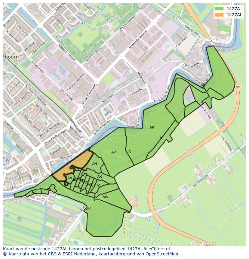 Afbeelding van het postcodegebied 1427 AL op de kaart.