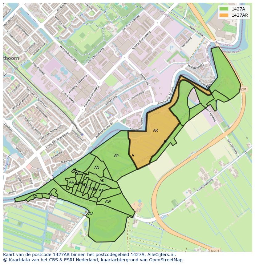 Afbeelding van het postcodegebied 1427 AR op de kaart.
