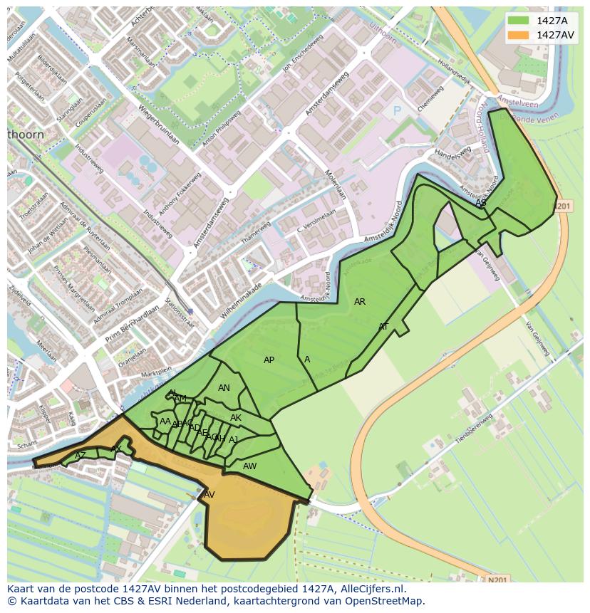 Afbeelding van het postcodegebied 1427 AV op de kaart.