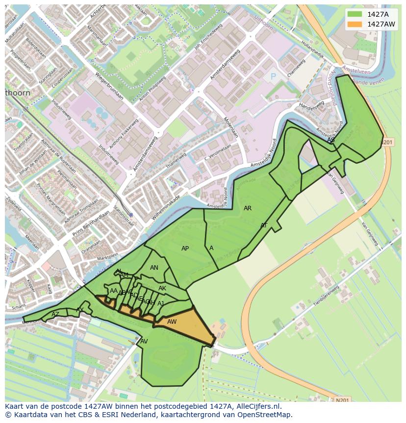 Afbeelding van het postcodegebied 1427 AW op de kaart.