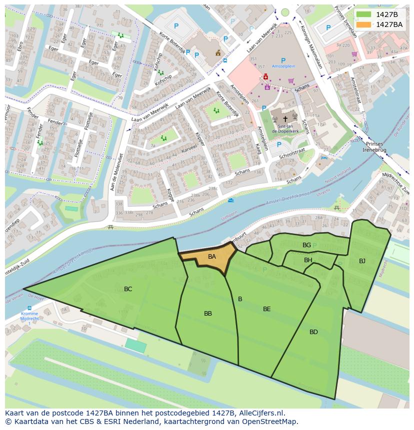 Afbeelding van het postcodegebied 1427 BA op de kaart.