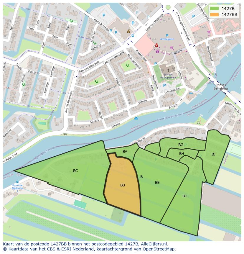 Afbeelding van het postcodegebied 1427 BB op de kaart.