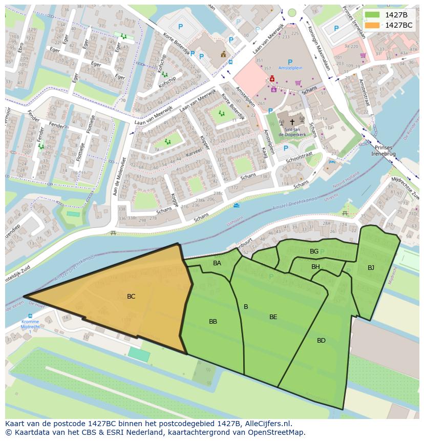 Afbeelding van het postcodegebied 1427 BC op de kaart.