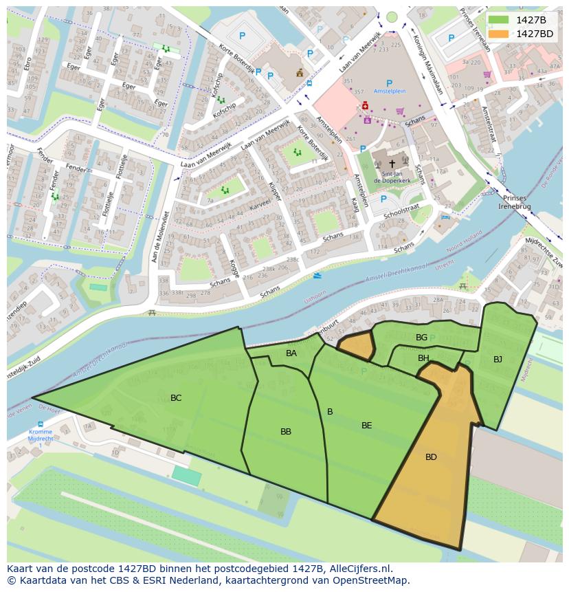 Afbeelding van het postcodegebied 1427 BD op de kaart.