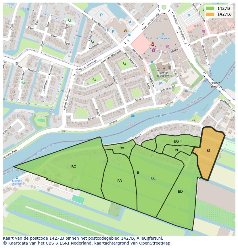 Afbeelding van het postcodegebied 1427 BJ op de kaart.