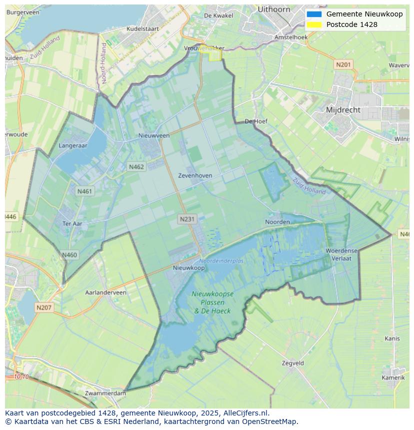 Afbeelding van het postcodegebied 1428 op de kaart.