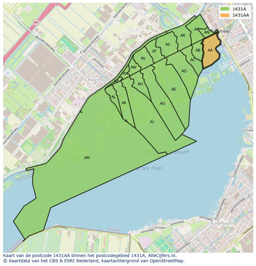 Afbeelding van het postcodegebied 1431 AA op de kaart.